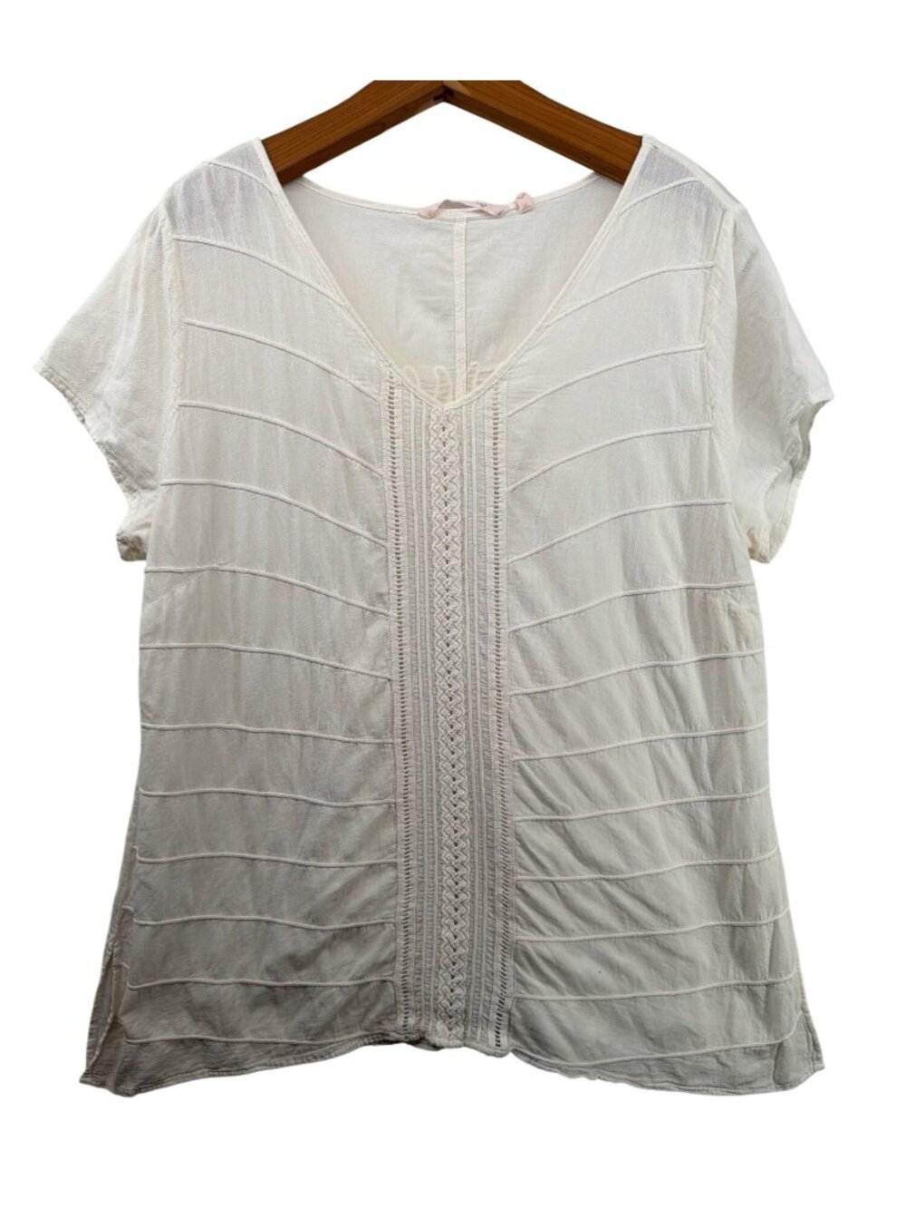 Soft Surroundings Womens Tunic XL White V-Neck Sera Soutache-Trimmed Beachy Boho